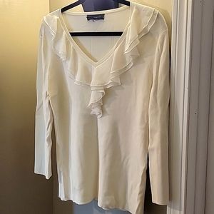 Cream ruffle vneck knit sweater